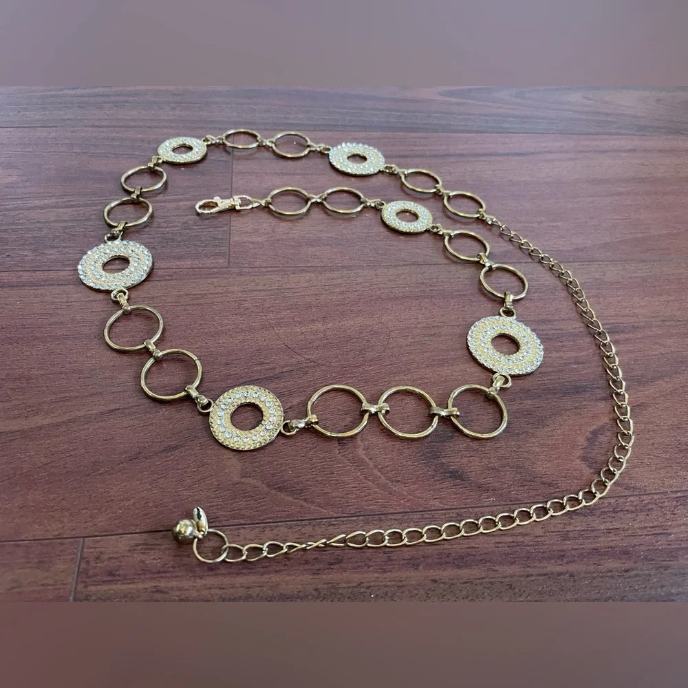 Amazing Vintage gold tone and rhinestone chain belt adjustable size